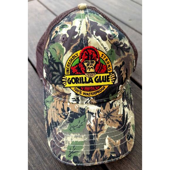 Gorilla Glue Camo Baseball Mesh Trucker Hat New Embroidered Patch Adjustable - Picture 1 of 7